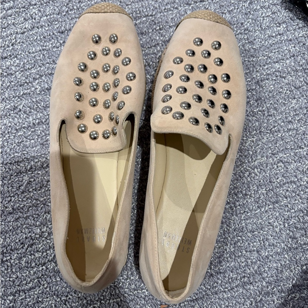 Stuart Weitzman Beige Studded Women's Loafers
